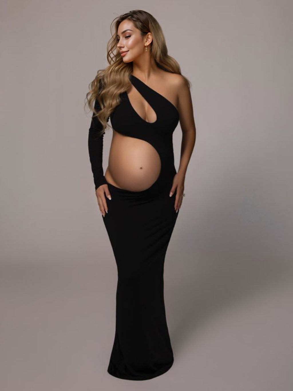 Joliloves Elegante Sottile traforato Irregolare Una Spalla Maxi Abiti fotografico premaman