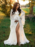 Joliloves Bianco Vestito lungo premaman  Elegant Boemia Spacco Laterale Pizzo Adatto per servizi fotografici