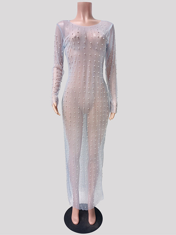 Joliloves Colore Unico Trasparente Perla Strass Costumi da bagno Prendisole Festa Spiaggia Vacanze scattare foto Maxi Abiti premaman