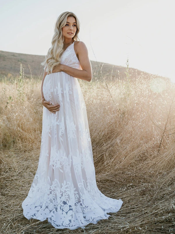Joliloves Abito per servizio fotografico Rete Ricamo Maxi Abito Premaman Elegante Abito da cerimonia