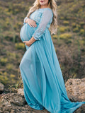 Joliloves Abito lungo premaman con scollo a V in pizzo grenadine con scollo a V per babyshower