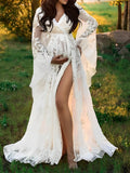Joliloves Bianco Vestito lungo premaman  Elegant Boemia Spacco Laterale Pizzo Adatto per servizi fotografici