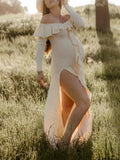 Joliloves Albicocca Maxi vestiti eleganti premaman Una Spalla Spacco Laterale Balze Vacanze Fotografia gestante