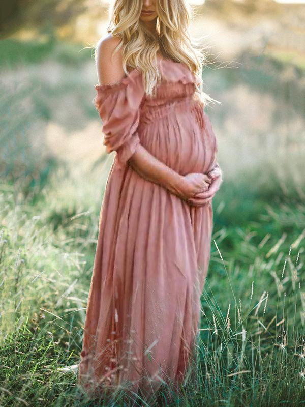Joliloves Maxi Abito Balze Spalle Scoperte Scollo A Barchetta Moda Chic Abito per servizio fotografico premaman