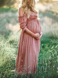 Joliloves Maxi Abito Balze Spalle Scoperte Scollo A Barchetta Moda Chic Abito per servizio fotografico premaman
