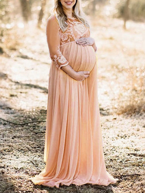 Joliloves Abito lungo premaman con scollo a V in pizzo grenadine con scollo a V per babyshower