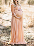 Joliloves Abito lungo premaman con scollo a V in pizzo grenadine con scollo a V per babyshower