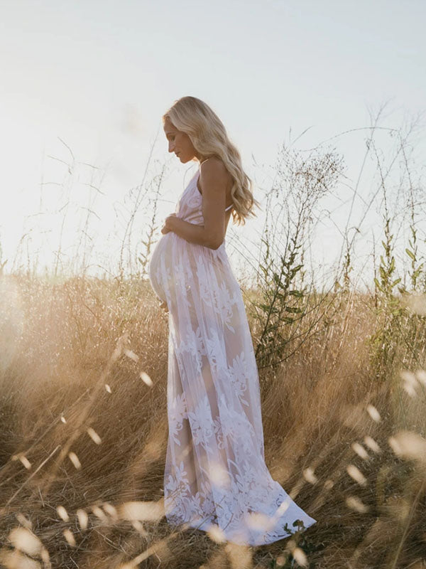 Joliloves Abito per servizio fotografico Rete Ricamo Maxi Abito Premaman Elegante Abito da cerimonia
