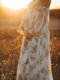 Joliloves Bianco maxi abiti eleganti premaman romantico Fioreale Sottoveste Spalle Scoperte Boemia Adatto per servizi fotografici