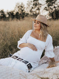 Joliloves Bianco abiti  premaman Elegante Balze A Vita Alta Manica A Bolle Boemia Adatto per servizi fotografici Maxi vestito premaman