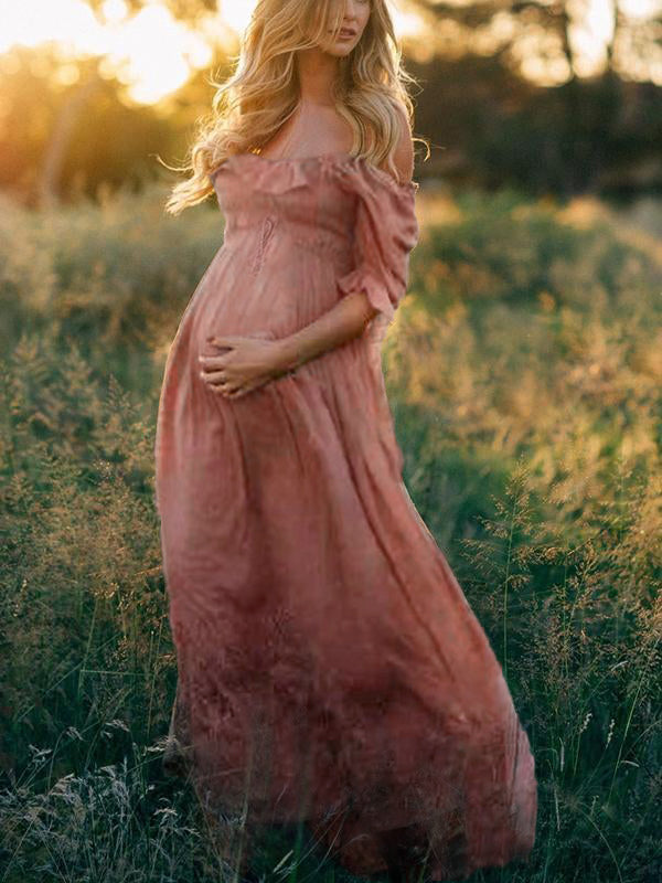 Joliloves Maxi Abito Balze Spalle Scoperte Scollo A Barchetta Moda Chic Abito per servizio fotografico premaman