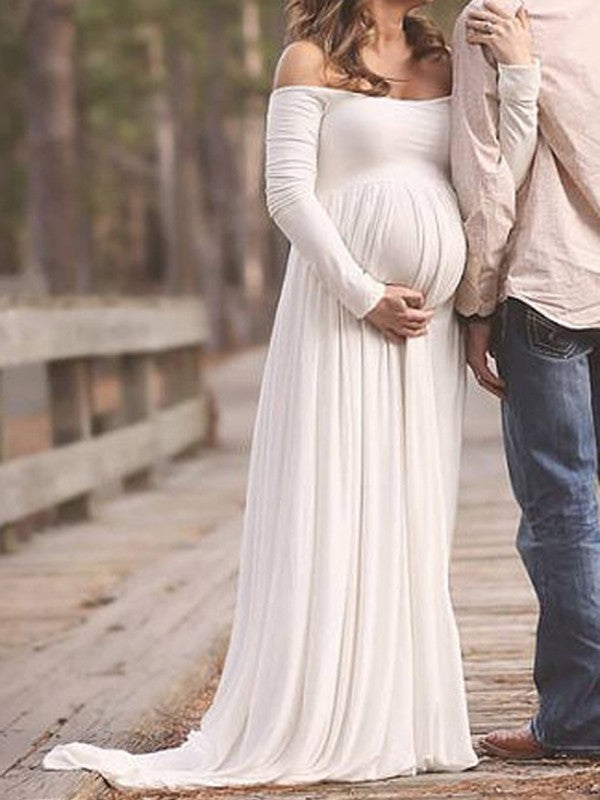 Joliloves Maxi Abito Spalle Scoperte Elegante Abiti da sposa Abito per servizio fotografico premaman