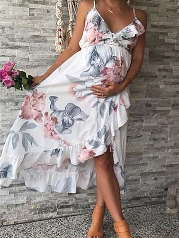 Joliloves Midikleid, Blumendruck, Rüschen, V-Ausschnitt, Slip, schick, modisch, Blumenkleid, Umstandskleid