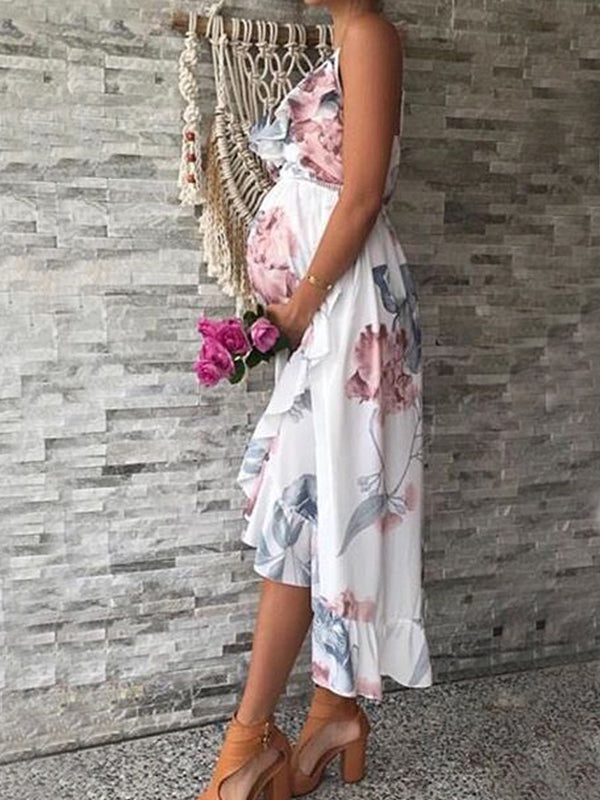 Joliloves Midikleid, Blumendruck, Rüschen, V-Ausschnitt, Slip, schick, modisch, Blumenkleid, Umstandskleid