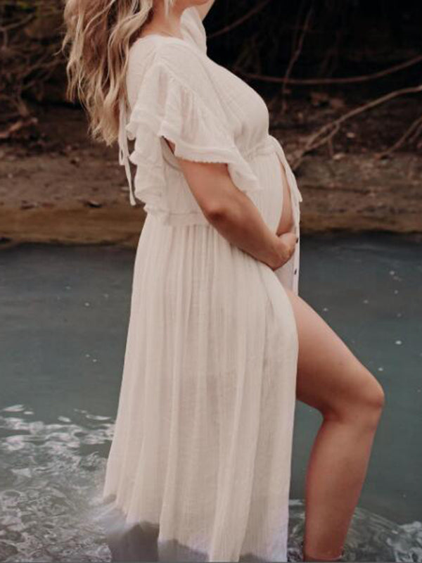 Joliloves Monopetto Coulisse Spiaggia Abiti Per Servizi Fotografici in cotone e lino Maxi Vestito