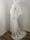 Joliloves Abito lungo premaman elegante con scollo a V e maniche svasate in pizzo con scollo a sirena