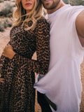 Joliloves Abito Premaman Per Motivo Leopardato A Vita Alta Elegante Maxi Abiti Vestito