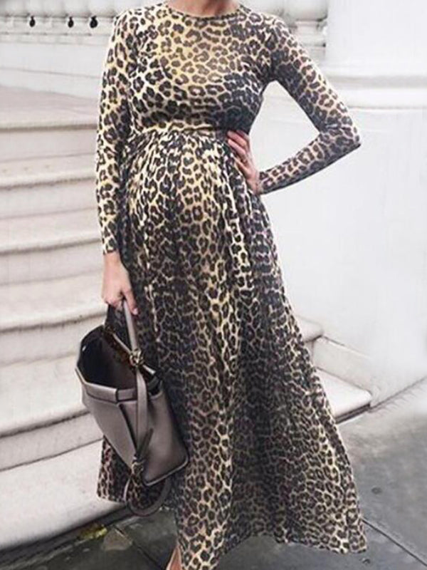 Joliloves Abito Premaman Per Motivo Leopardato A Vita Alta Elegante Maxi Abiti Vestito