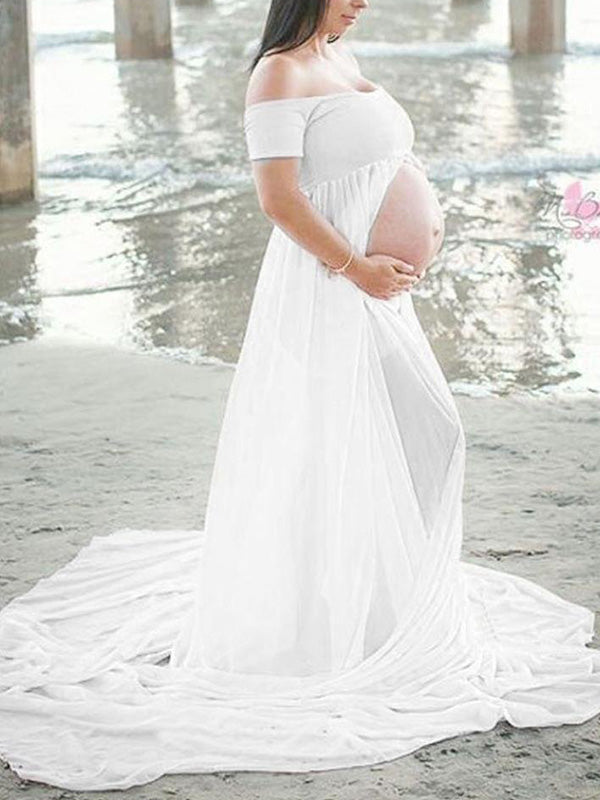 Joliloves Maxi Abito Spacco Spalle Scoperte Moda Chic Vestito elegante Abito per servizio fotografico premaman