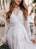 Joliloves Abito lungo in pizzo con scollo a V senza schienale grande swing abito da sposa elegante da sera premaman bianco