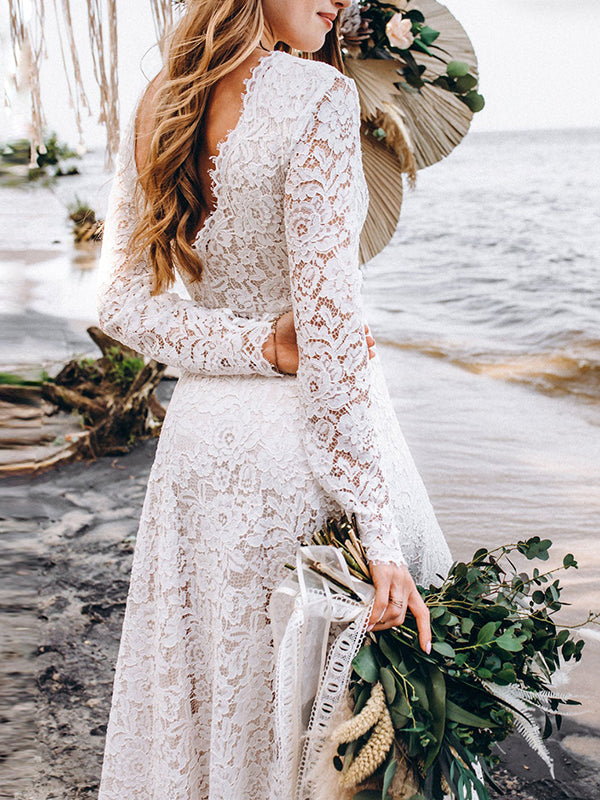 Joliloves Abito lungo in pizzo con scollo a V senza schienale grande swing abito da sposa elegante da sera premaman bianco