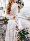 Joliloves Abito lungo in pizzo con scollo a V senza schienale grande swing abito da sposa elegante da sera premaman bianco