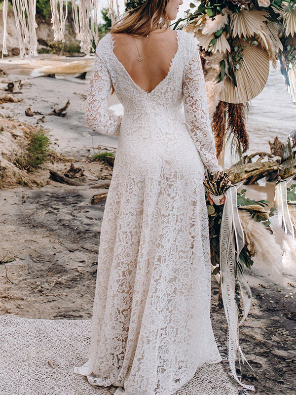 Joliloves Abito lungo in pizzo con scollo a V senza schienale grande swing abito da sposa elegante da sera premaman bianco