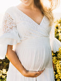 Joliloves Abito Premaman Per Colore Unico Pizzo Balze Trasparente Vestito baby shower Vestiti premaman eleganti