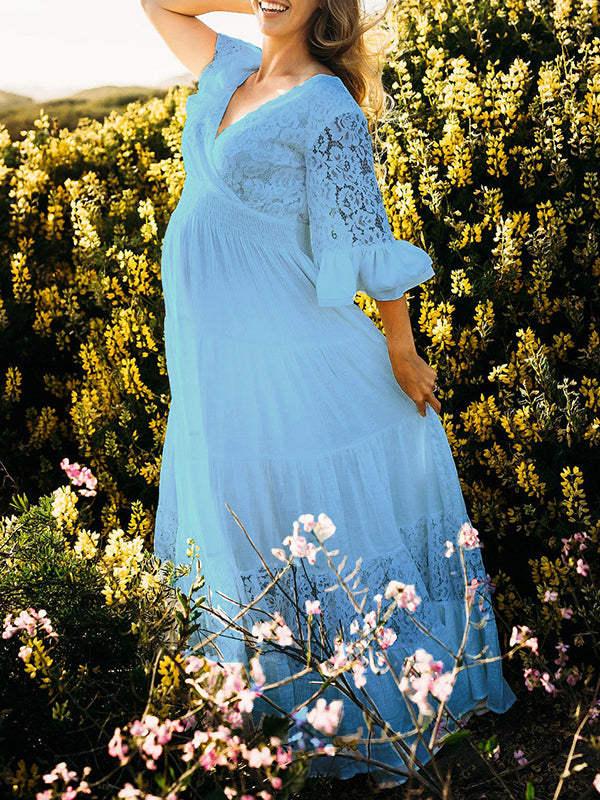 Joliloves Abito Premaman Per Colore Unico Pizzo Balze Trasparente Vestito baby shower Vestiti premaman eleganti