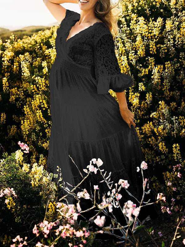 Joliloves Abito Premaman Per Colore Unico Pizzo Balze Trasparente Vestito baby shower Vestiti premaman eleganti