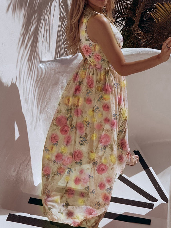 Joliloves Abito lungo in chiffon floreale con spacco ampio e ampio per maternità bohémien Beach Vacation