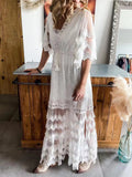 Joliloves Abiti premaman Abiti lunghi in gravidanza con coulisse in pizzo con scollo a V
