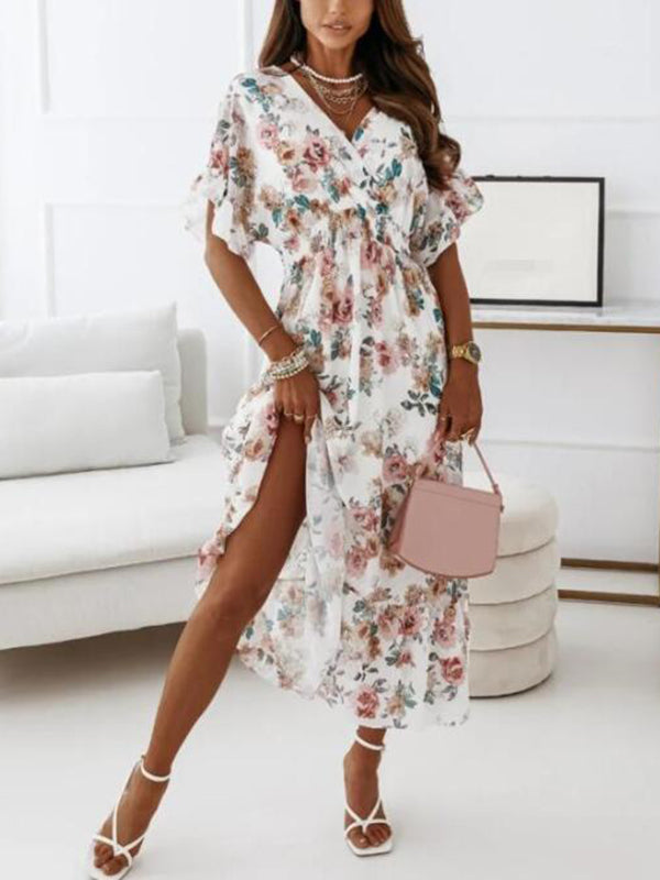 Joliloves Abito Premaman Per Stampa Floreale Coulisse Balze Premaman Boemia Maxi Abiti Vestito