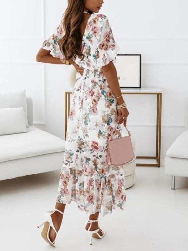 Joliloves Abito Premaman Per Stampa Floreale Coulisse Balze Premaman Boemia Maxi Abiti Vestito