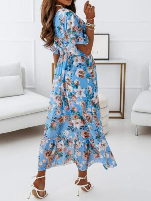 Joliloves Abito Premaman Per Stampa Floreale Coulisse Balze Premaman Boemia Maxi Abiti Vestito