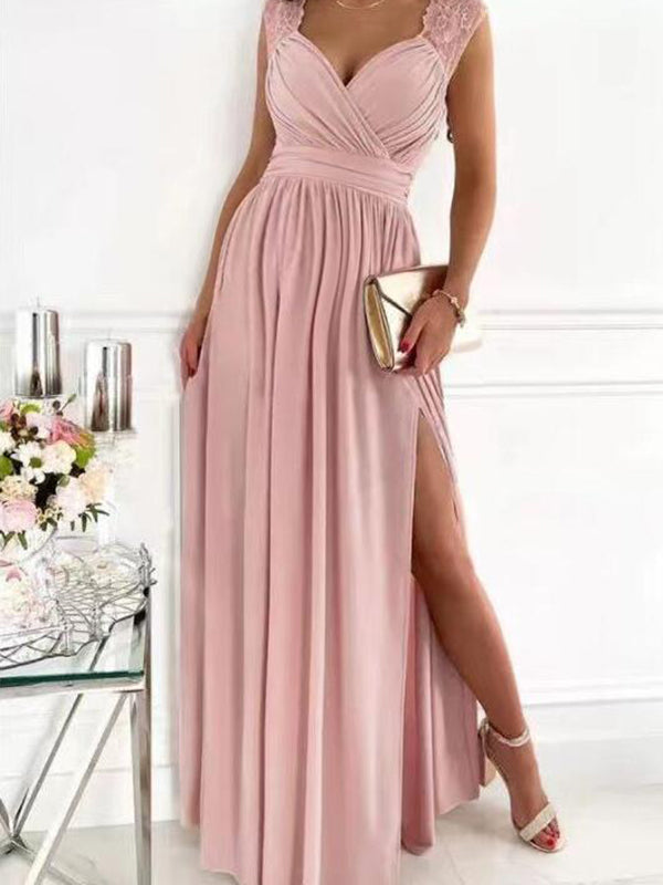 Joliloves Abito Premaman Per Patchwork Pizzo Spacco Laterale Senza Schienale Eleganti Maxi Abiti Vestito
