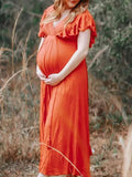 Joliloves Abito Premaman Per Colore Unico Balze Frange Abiti da cerimonia Abiti eleganti premaman