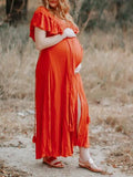 Joliloves Abito Premaman Per Colore Unico Balze Frange Abiti da cerimonia Abiti eleganti premaman