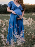 Joliloves Abito Premaman Per Colore Unico Balze Frange Abiti da cerimonia Abiti eleganti premaman