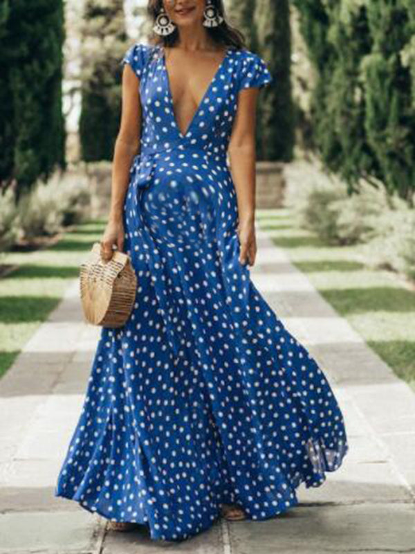 Joliloves Abito Premaman Per Motivo A Pois Spacco Laterale Irregolare Elegante Maxi Abiti Vestito