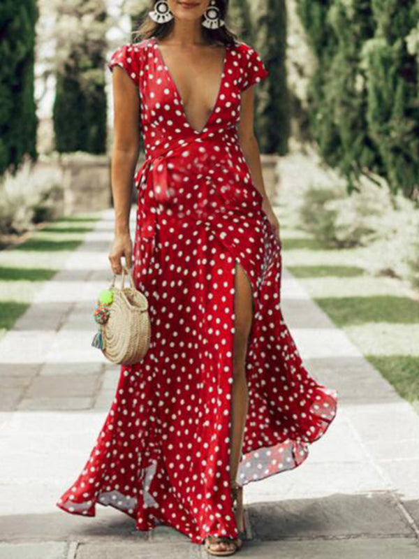Joliloves Abito Premaman Per Motivo A Pois Spacco Laterale Irregolare Elegante Maxi Abiti Vestito