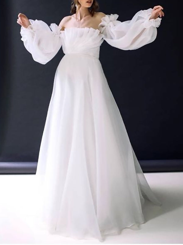Joliloves Abito Premaman Per Bianco Spalle Scoperte Rete Plissettato Abito scollo a barca elegante Vestiti premaman eleganti