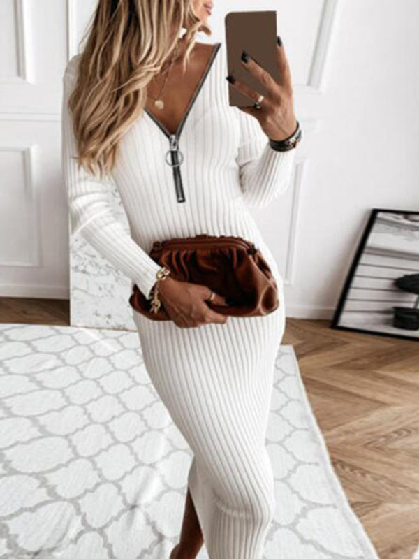 Joliloves Umstandskleid mit Reißverschluss, figurbetont, Pullover in Übergröße, Umstandsmode, elegantes Maxikleid