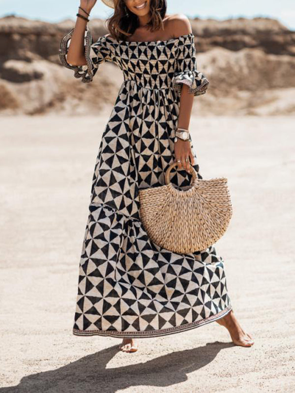 Joliloves Abito Premaman Per donna Abito linea A Vestito maxi Nero Manica corta Stampa Stampa Estate Senza spalline Elegante Festività