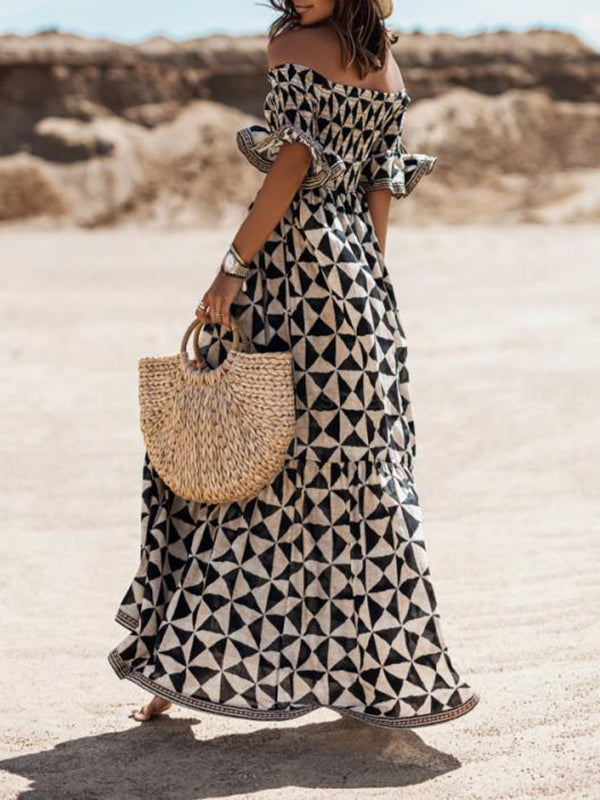 Joliloves Abito Premaman Per donna Abito linea A Vestito maxi Nero Manica corta Stampa Stampa Estate Senza spalline Elegante Festività