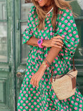 Joliloves Abito Premaman Per donna Vestito svasato Vestito maxi Verde Manica lunga Floreale Stampa Primavera Estate A V Informale Boho Largo