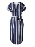 Joliloves Umstandskleid mit gestreiftem Gürtel, Büro, lässiges Umstands-Maxikleid