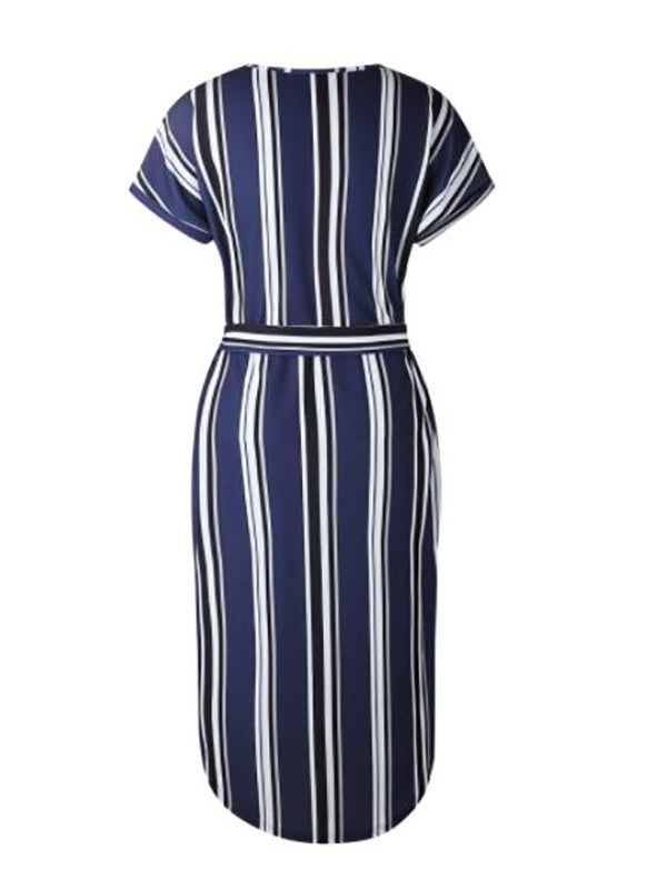 Joliloves Umstandskleid mit gestreiftem Gürtel, Büro, lässiges Umstands-Maxikleid