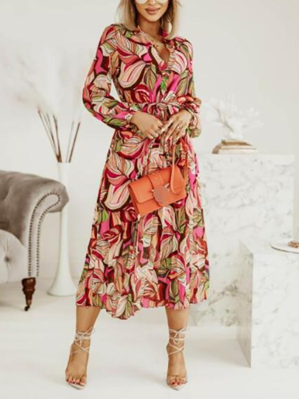 Joliloves Umstandskleid mit Blumendruck, plissiert, Laternenärmel, böhmisches Umstands-Maxikleid