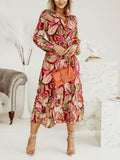 Joliloves Umstandskleid mit Blumendruck, plissiert, Laternenärmel, böhmisches Umstands-Maxikleid